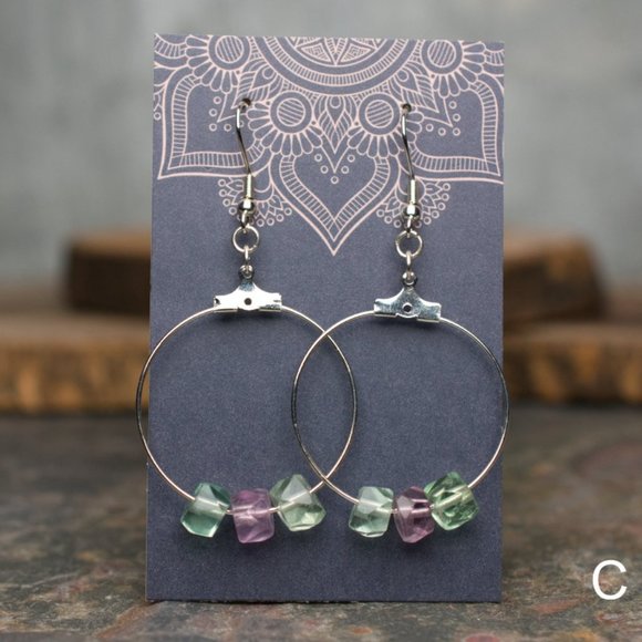 Fluorite Faceted Rondelle Hoop Earrings - Choose the pair you want - Picture 4 of 6